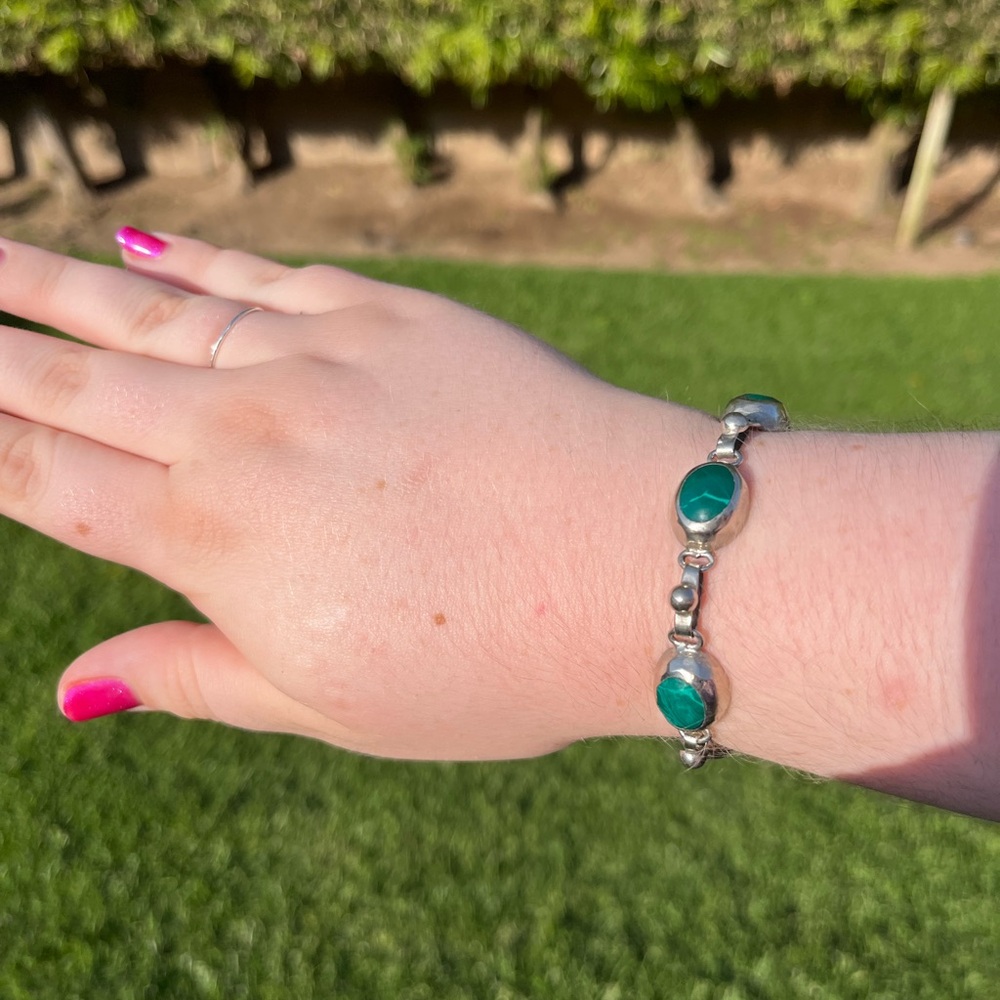 Sterling Silver Malachite Bracelet